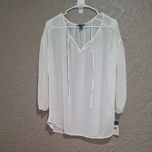 NEW Chaps wome's Ivory Sheer Polka Dot Blouse Size M
